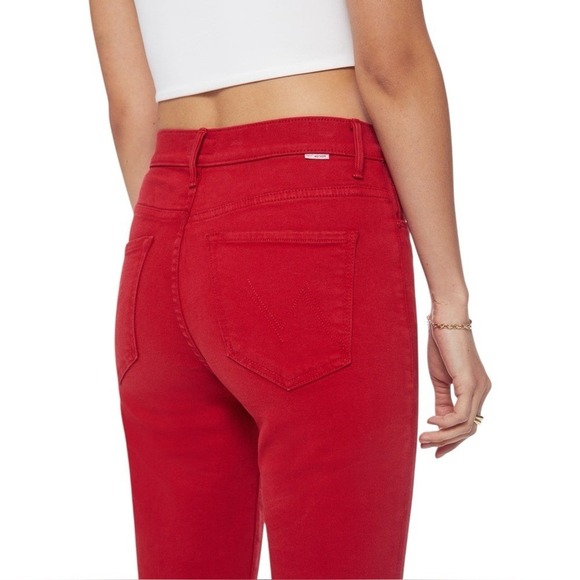 Mother High Waisted Weekender Skimp Flare Leg Stretch Vibrant Haute Red Size 27 - Picture 3 of 10